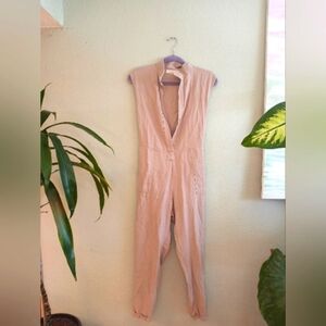 Plenty Utilitarian V Neck Lightweight Casual Comfy Sleeveless Khaki Jumpsuit